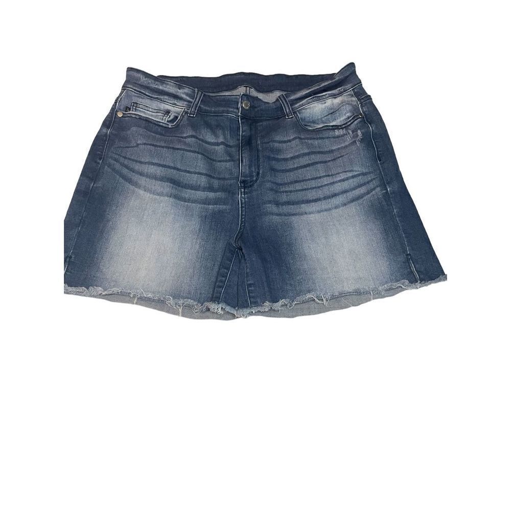 Judy Blue Mid Rise Side Slit Plus Size Cut off Shorts Blue Size 3XL